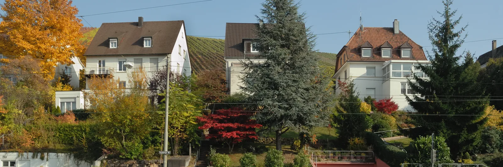 Wohnhäuser am Hang in Stuttgart-Obertürkheim im Herbst